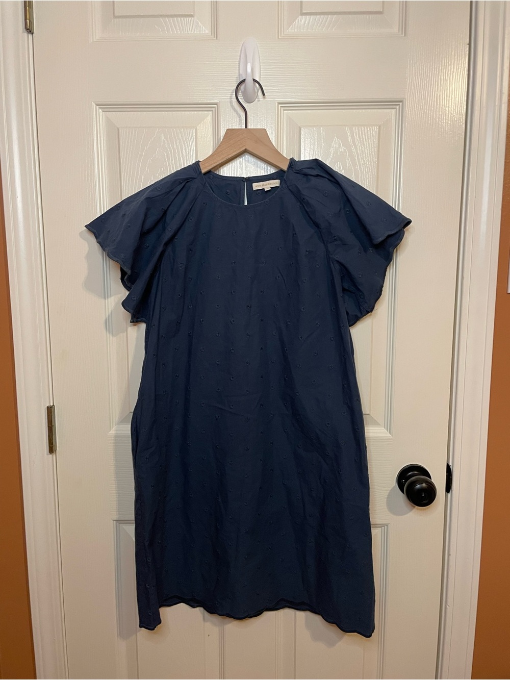 Ann Mashburn Navy Flutter Sleeve Mini Dress Coastal Cottagecore Size XS